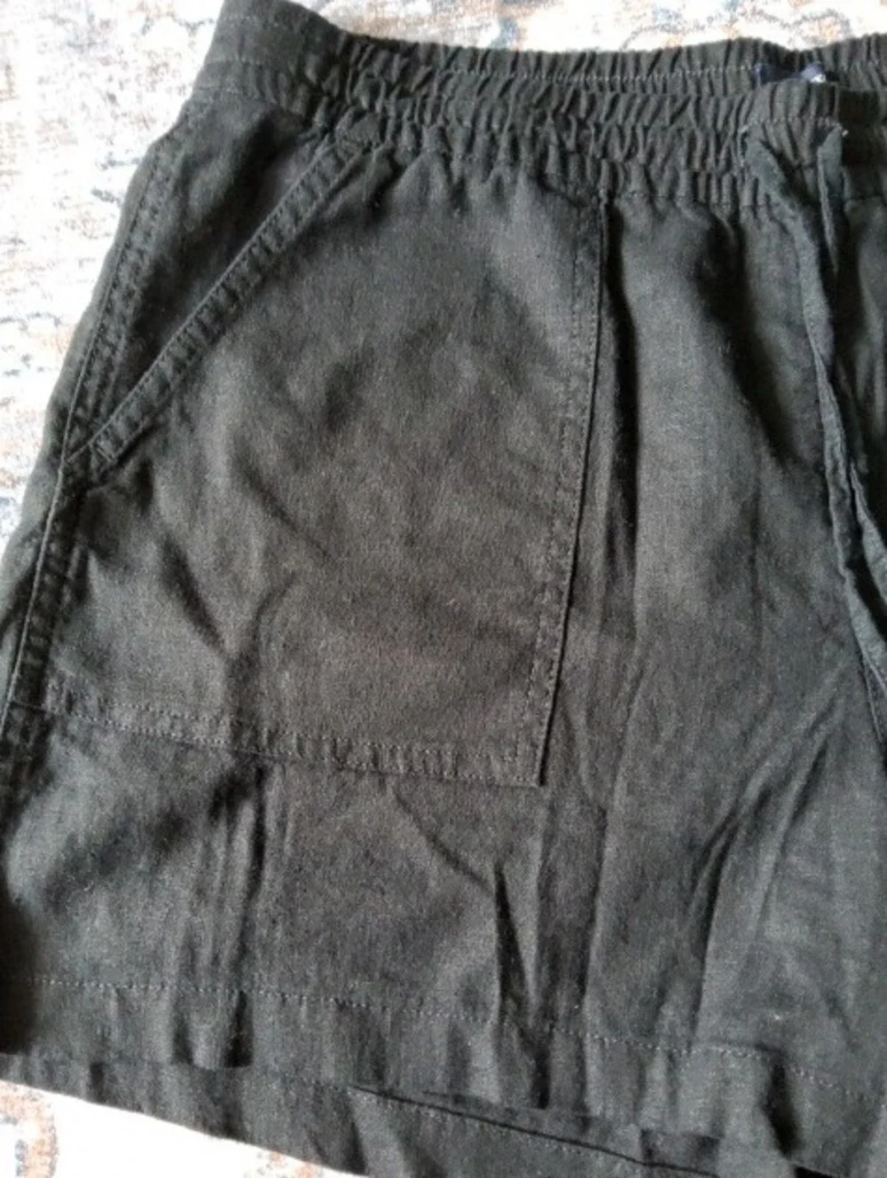 J. Crew Black Linen Elastic Waist Drawstring Shorts Ladies Medium with Pockets